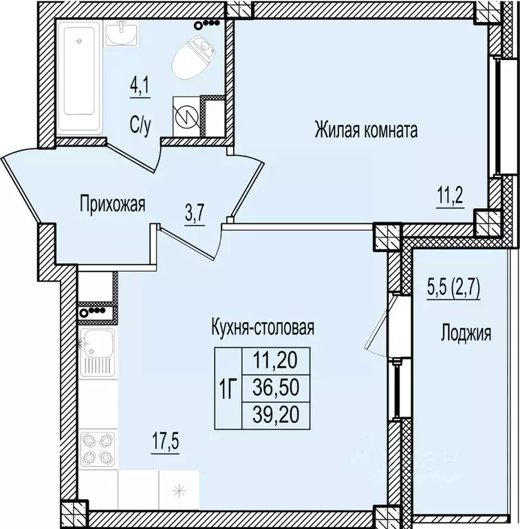 1-к кв. Псковская область, Псков Крестовский жилой комплекс (39.2 м) - Фото 1