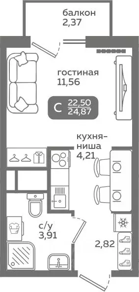 Студия Тюменская область, Тюмень ул. Заполярная, 9/2 (22.5 м) - Фото 0