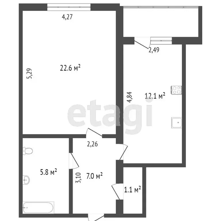 1-к кв. Тюменская область, Тюмень Ставропольская ул., 8А (48.6 м) - Фото 1