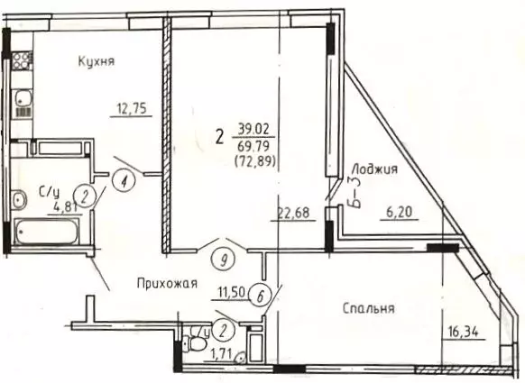 2-к кв. Брянская область, Брянск ул. Фокина, 95 (72.89 м) - Фото 1