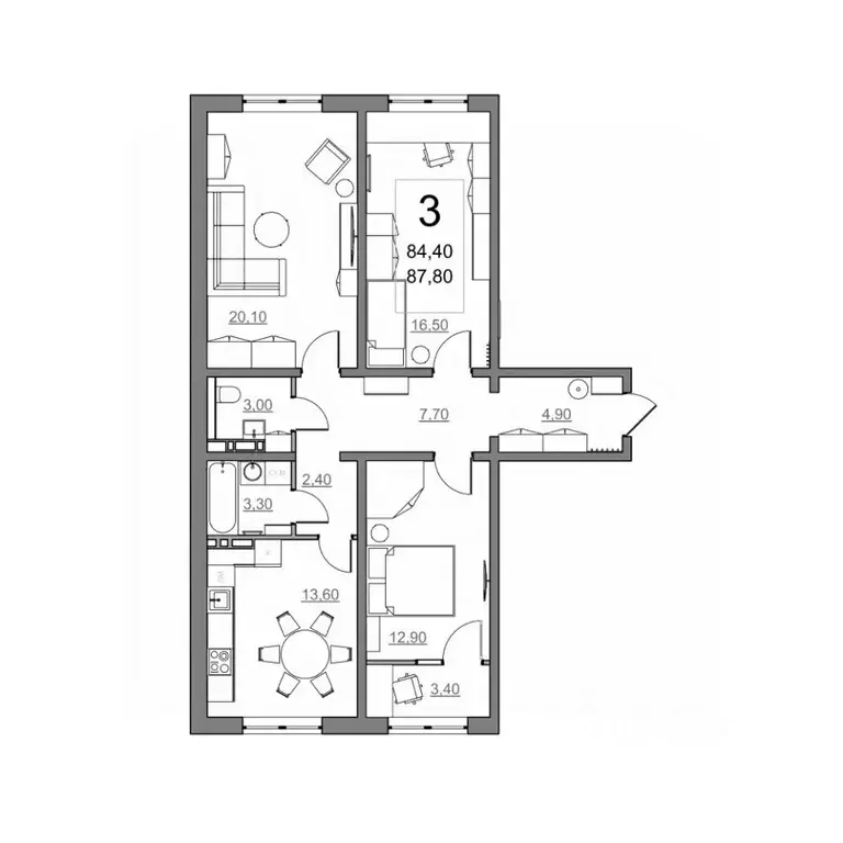 3-к кв. Саратовская область, Балаково Волжская ул., 35А (84.4 м) - Фото 0