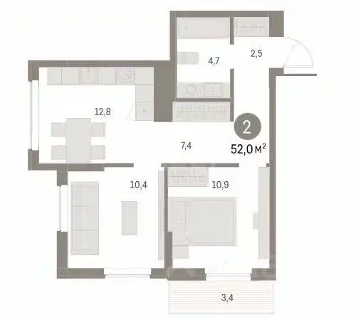 2-к кв. Пермский край, Пермь ул. Солдатова, 23 (52.0 м) - Фото 1