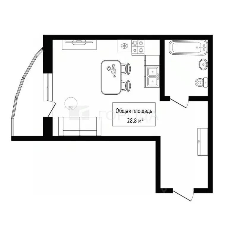 Студия Новосибирская область, Новосибирск Горский мкр, 73 (28.8 м) - Фото 2