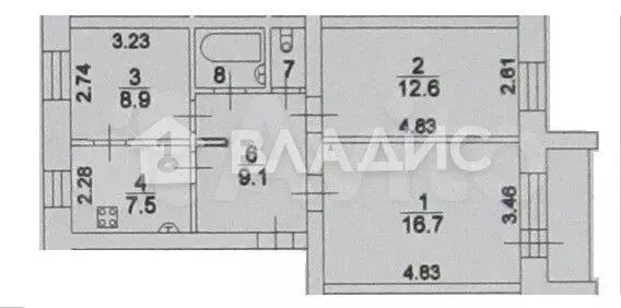 3-к. квартира, 58,7 м, 3/5 эт. - Фото 0