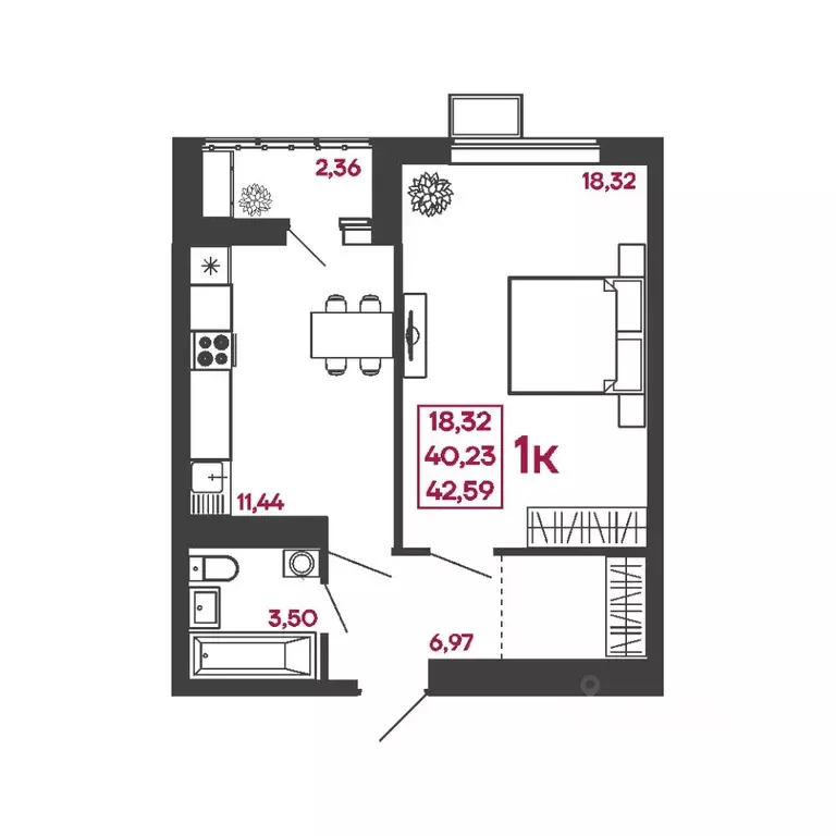 1-к кв. Пензенская область, Пенза ул. Измайлова, 41Б (42.59 м) - Фото 1
