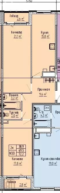 2-комнатная квартира: Тверь, улица 15 лет Октября, 52к1 (72.2 м) - Фото 1
