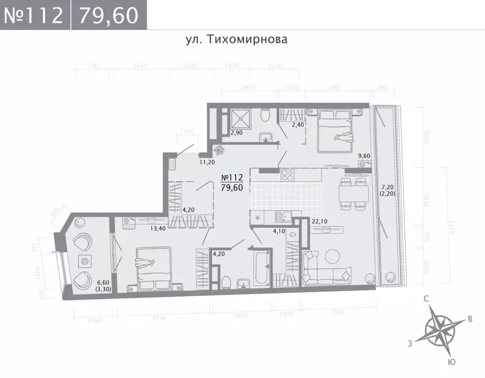 2-к кв. Татарстан, Казань ул. Волкова (79.6 м) - Фото 0