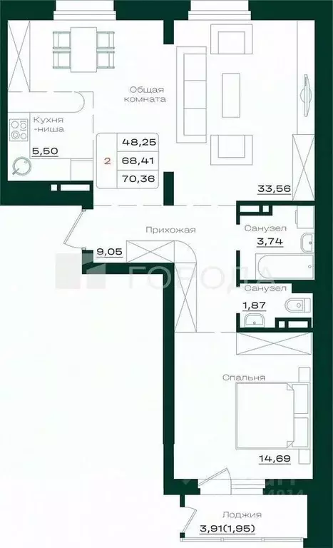 2-к кв. Алтайский край, Барнаул просп. Строителей, 18к1 (70.4 м) - Фото 1