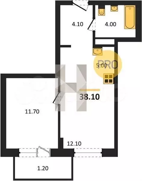 1-к. квартира, 38,1 м, 2/21 эт. - Фото 0