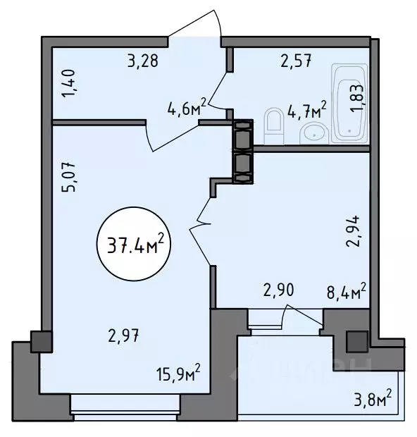 1-к кв. Хакасия, Абакан Советская ул., 123 (37.4 м) - Фото 1