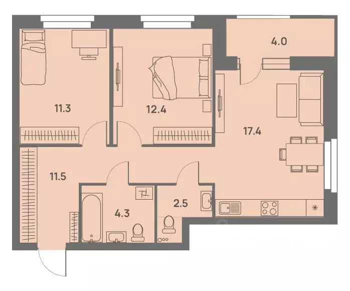 3-к кв. Пермский край, Пермь Трамвайная ул., 27 (61.4 м) - Фото 1