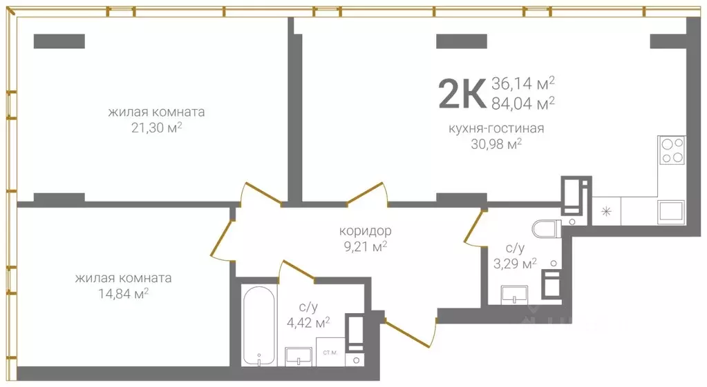 2-к кв. Нижегородская область, Нижний Новгород KM Печерский жилой ... - Фото 1