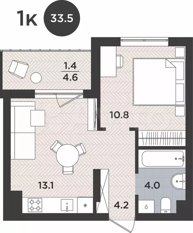 1-к. квартира, 33,5 м, 6/9 эт. - Фото 1