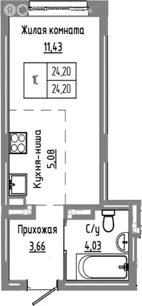 Квартира-студия: Краснообск, жилой комплекс Базилик (24.2 м) - Фото 1