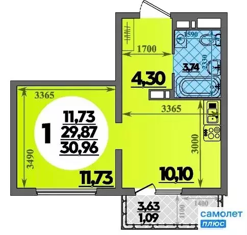 1-комнатная квартира: Анапа, улица Адмирала Пустошкина, 22к10 (31 м) - Фото 1