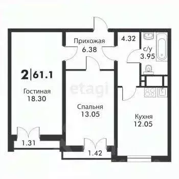 2-к кв. Дагестан, Махачкала ул. Хаджи Булача, 17В (61.1 м) - Фото 1