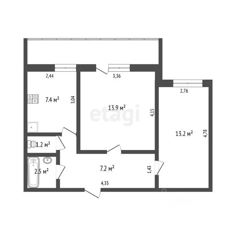 2-к кв. Ханты-Мансийский АО, Сургут просп. Мира, 34А (45.4 м) - Фото 1