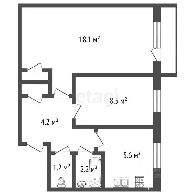 2-к кв. Башкортостан, Стерлитамак Коммунистическая ул., 37 (40.7 м) - Фото 1