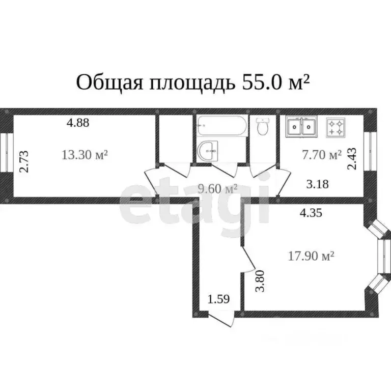 2-к кв. Ямало-Ненецкий АО, Новый Уренгой Восточный мкр, 6/3 (53.3 м) - Фото 0