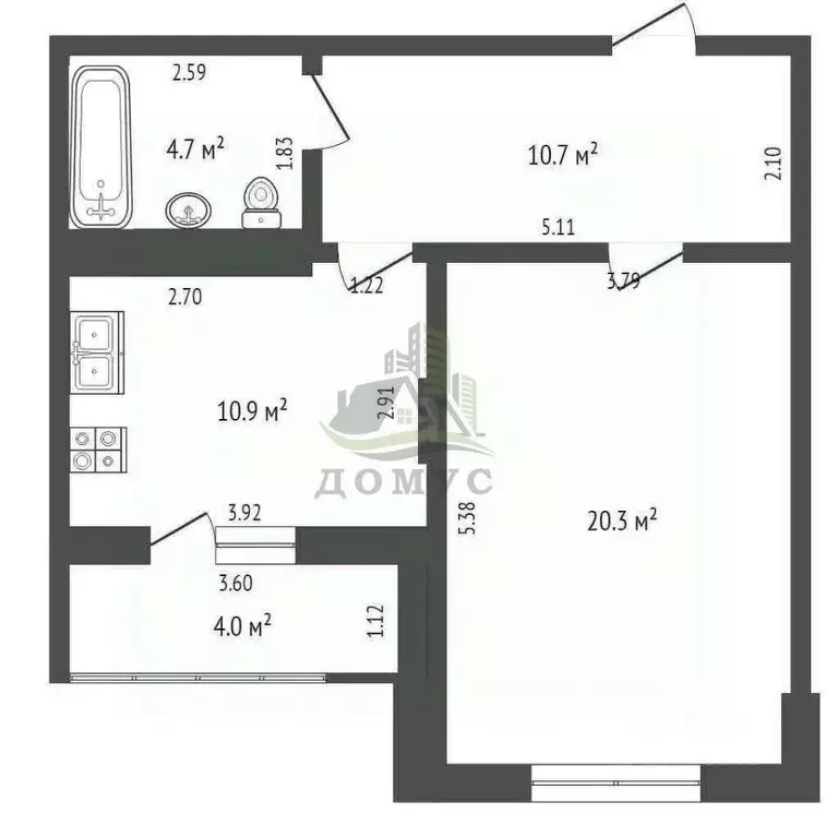 1-к кв. Московская область, Жуковский ул. Гудкова, 20 (46.6 м) - Фото 2