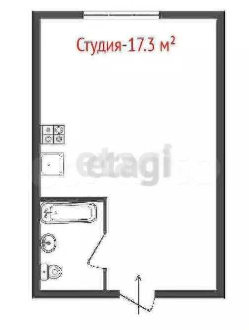 Квартира-студия, 17,1 м, 2/3 эт. - Фото 0