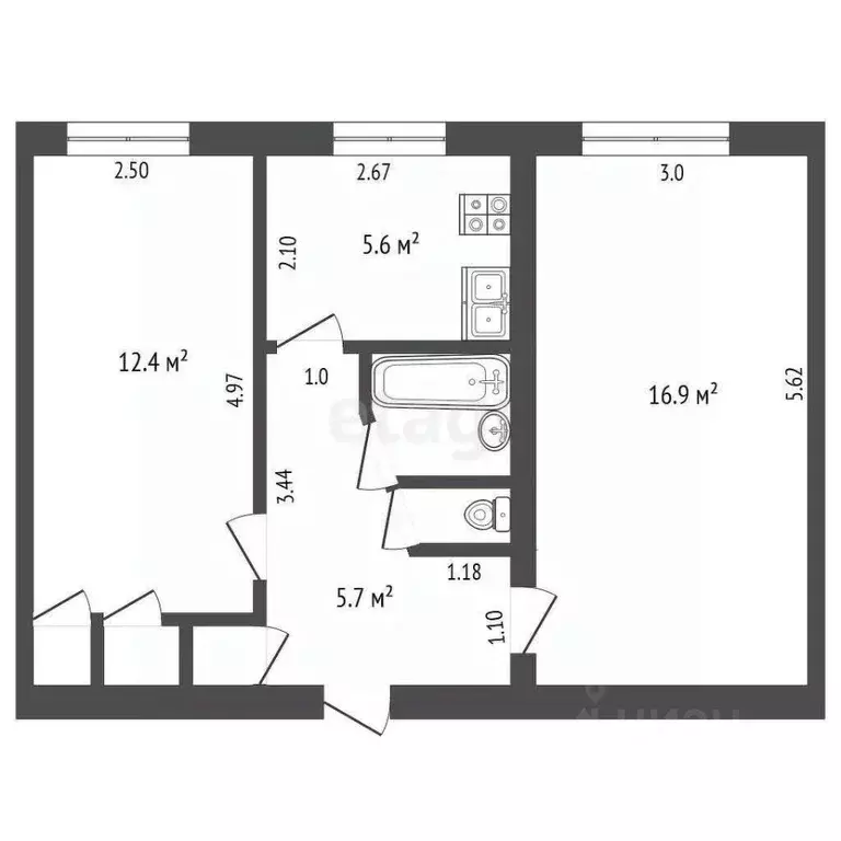 2-к кв. Ростовская область, Азов Азовский район, Привокзальная ул., 43 ... - Фото 2