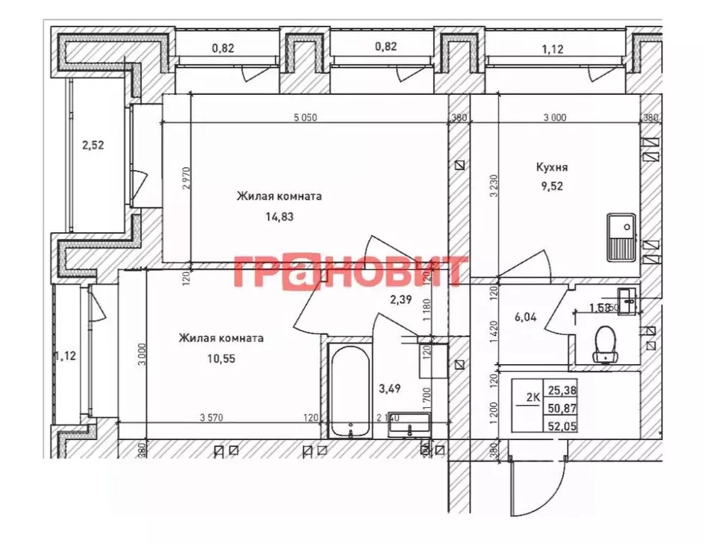 2-к кв. Новосибирская область, Новосибирск Комсомольский просп., 6 ... - Фото 2