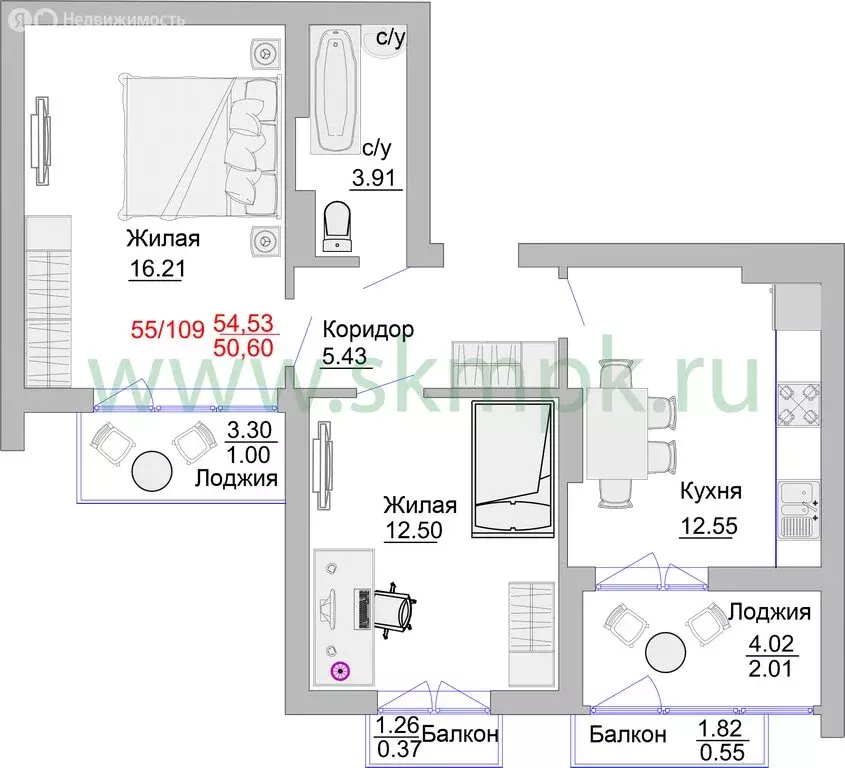 1-комнатная квартира: Пионерский, Портовая улица, 5 (60 м) - Фото 0