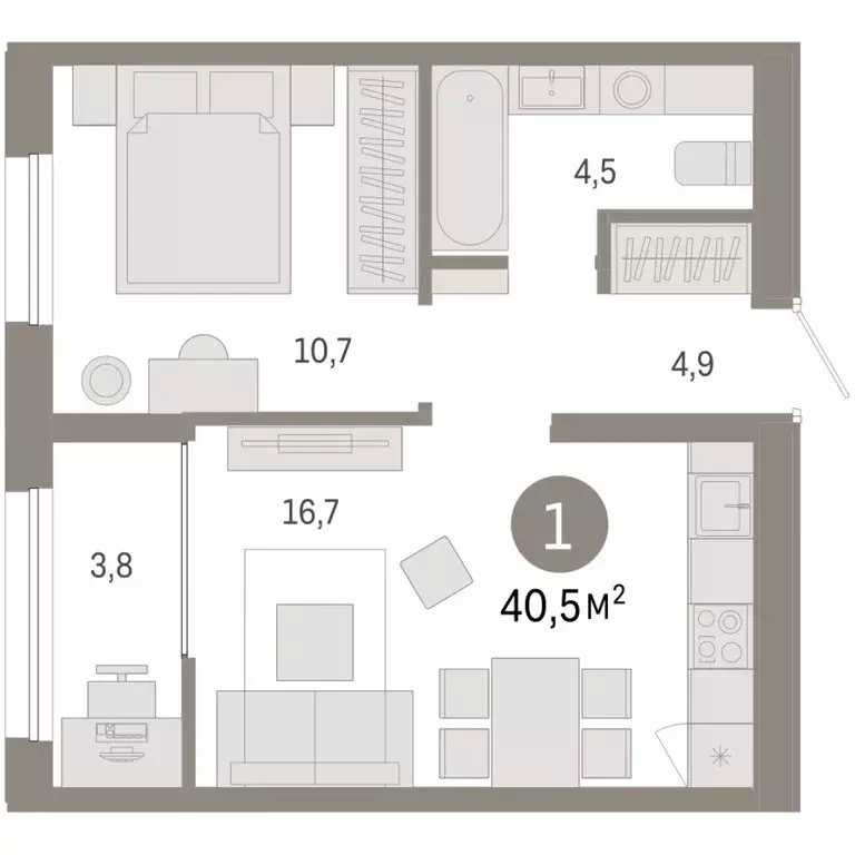 1-комнатная квартира: Тюмень, улица Республики, 205к1 (40.46 м) - Фото 2
