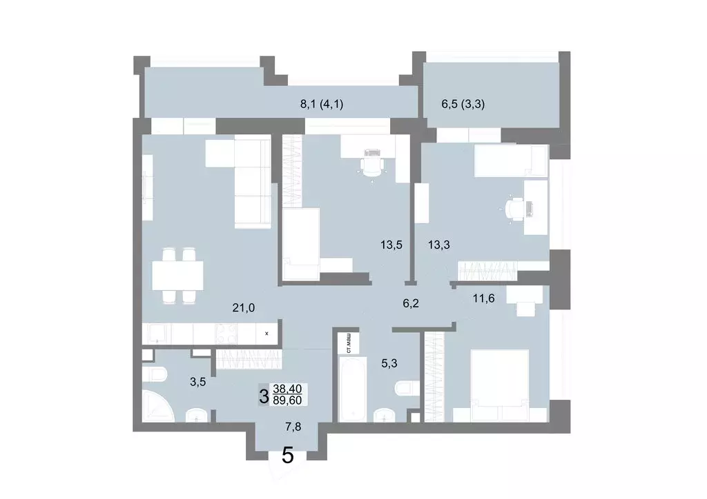 3-комнатная квартира: Екатеринбург, Посадская улица, 26 (89.6 м) - Фото 1