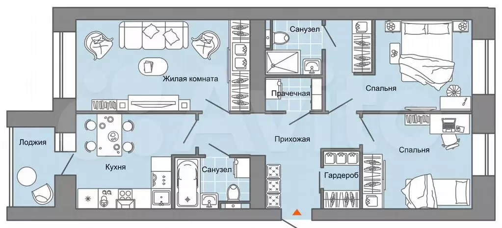 3-к. квартира, 77 м, 1/7 эт. - Фото 0