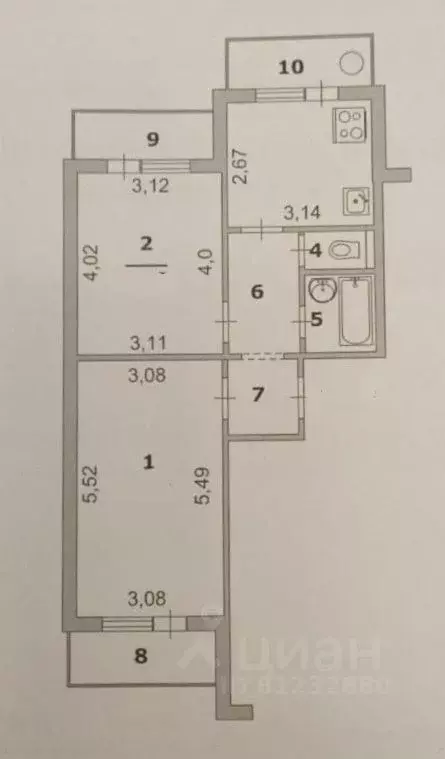 2-к кв. Белгородская область, Белгород ул. Есенина, 50 (51.2 м) - Фото 0