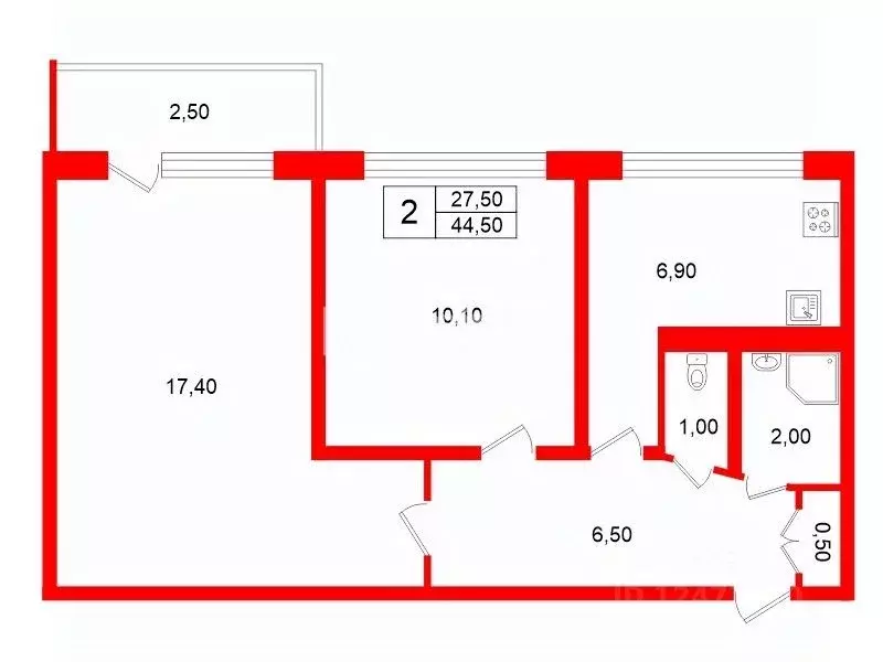 2-к кв. Санкт-Петербург Белградская ул., 34К1 (44.5 м) - Фото 2