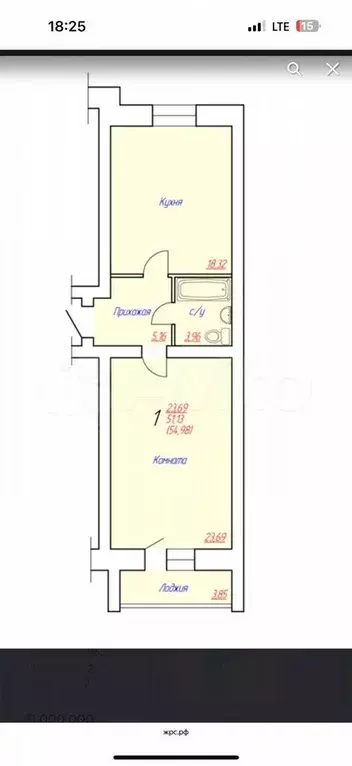 1-к. квартира, 55 м, 6/9 эт. - Фото 0