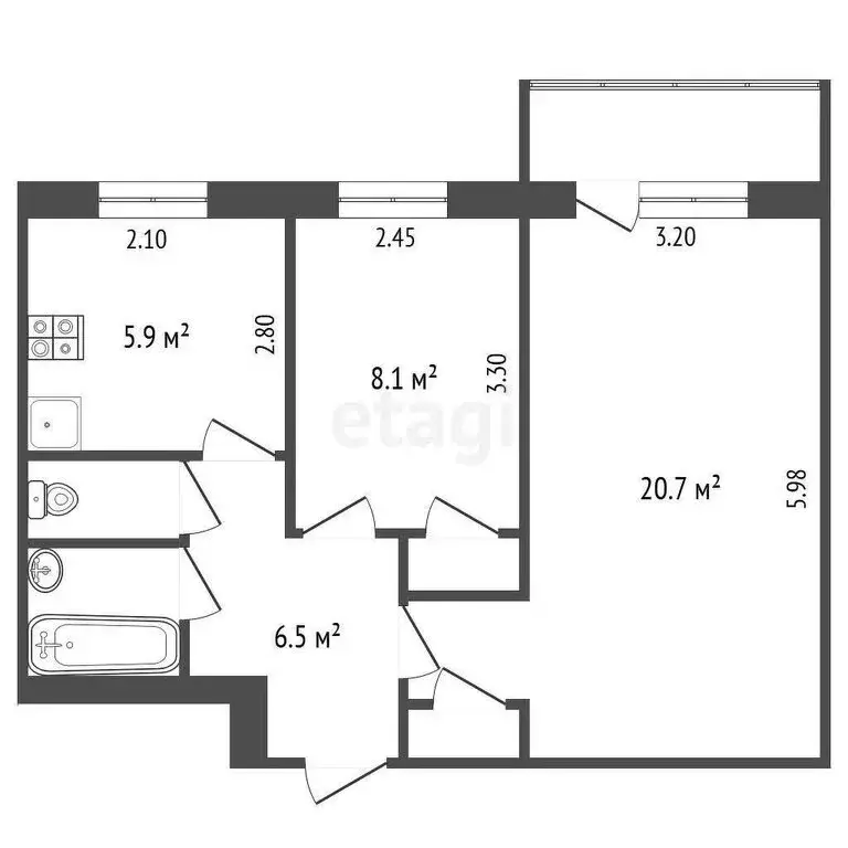 2-комнатная квартира: Набережные Челны, Автозаводский проспект, 13 ... - Фото 1
