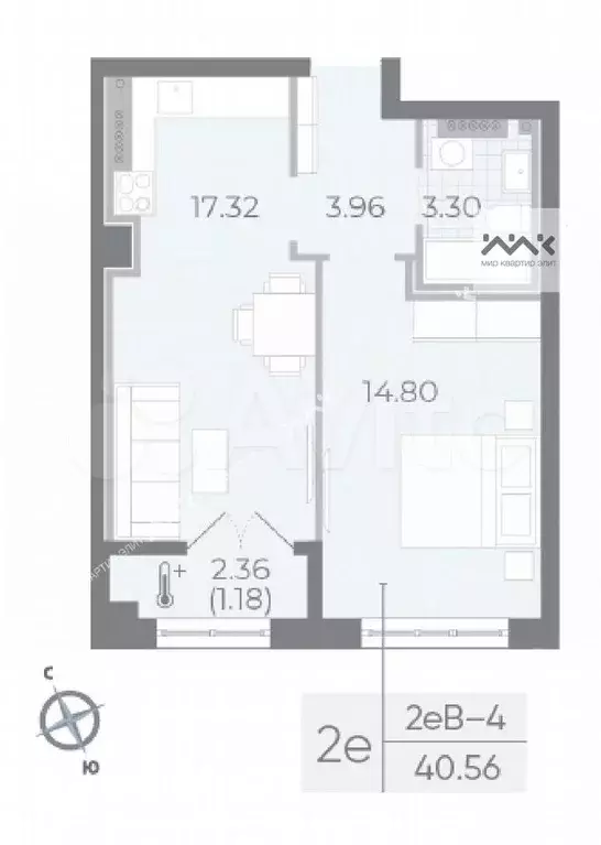 2-к. квартира, 41 м, 5/8 эт. - Фото 0
