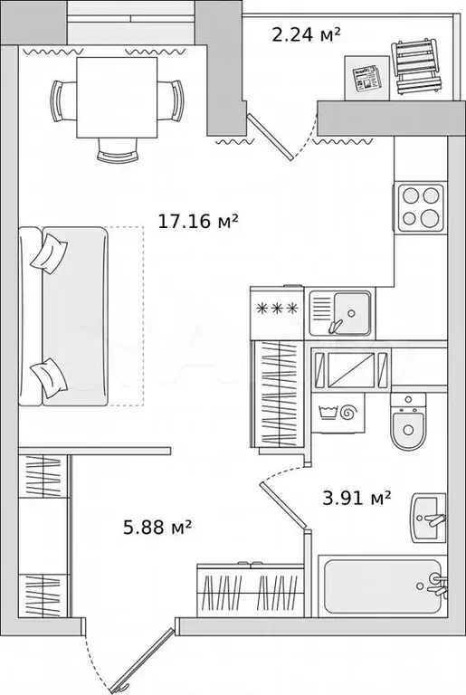 Квартира-студия, 26,9м, 10/17эт. - Фото 0