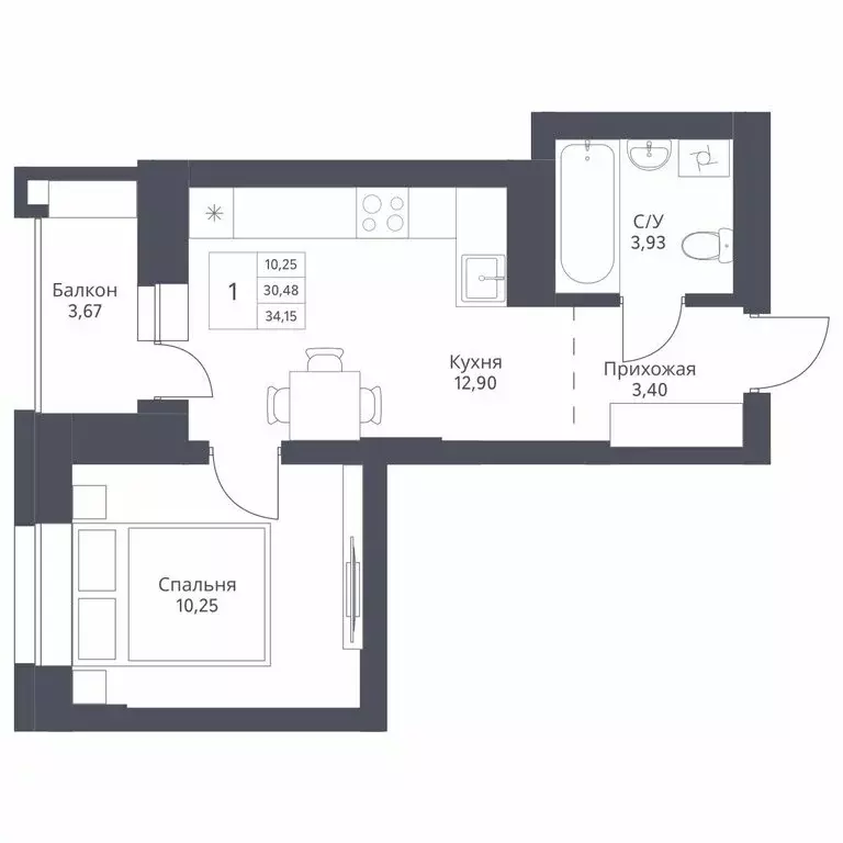 Квартира-студия: Новосибирск, улица Дуси Ковальчук, 246 (34.15 м) - Фото 0