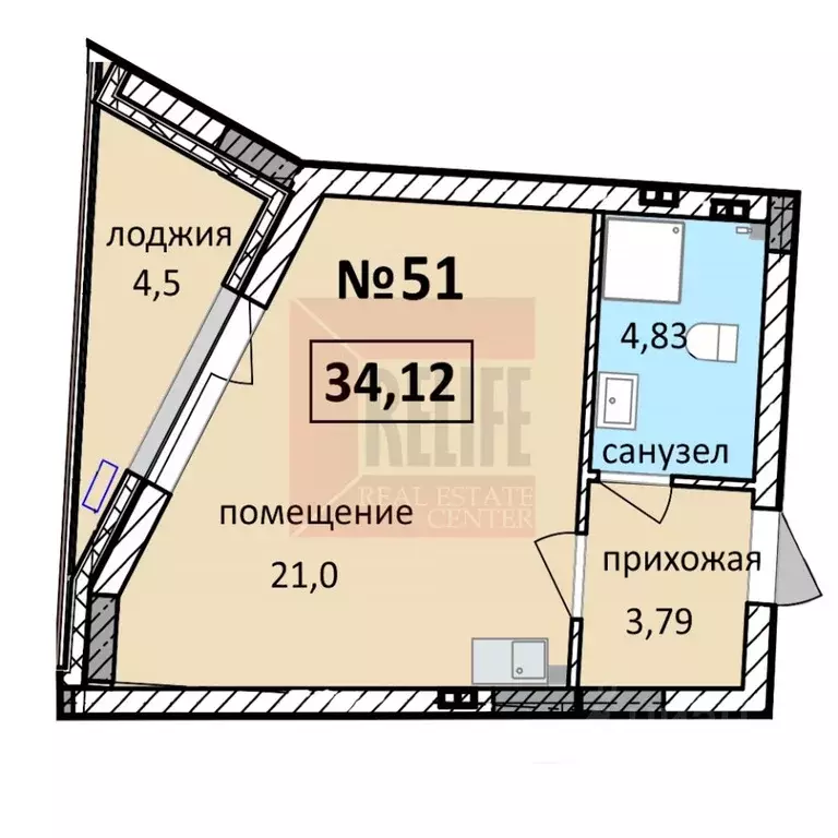 Студия Калининградская область, Балтийск  (31.12 м) - Фото 1