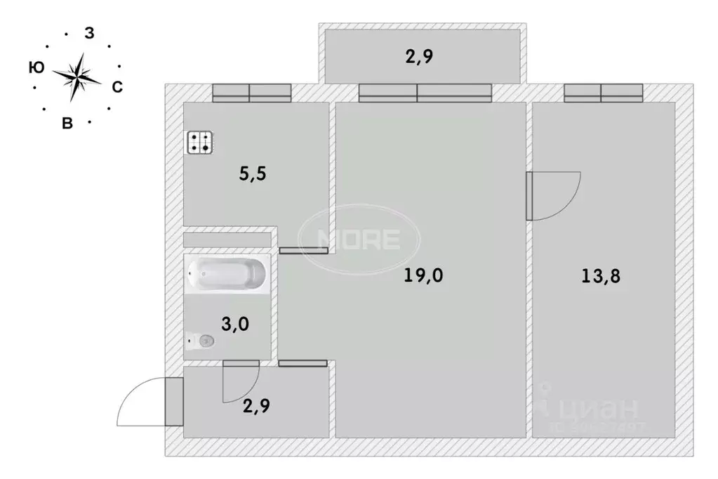 2-к кв. Калининградская область, Калининград ул. Литовский Вал, 56 ... - Фото 2