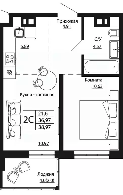 2-к кв. Ростовская область, Ростов-на-Дону ул. Текучева, 370/2 (38.84 ... - Фото 0