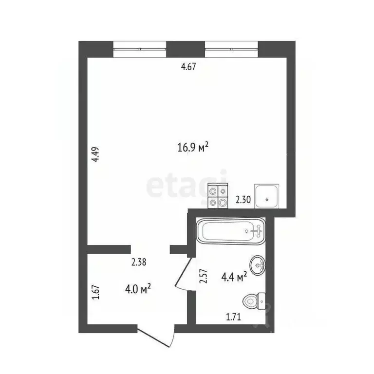 Студия Тюменская область, Тюмень Новгородская ул., 1 (27.3 м) - Фото 1