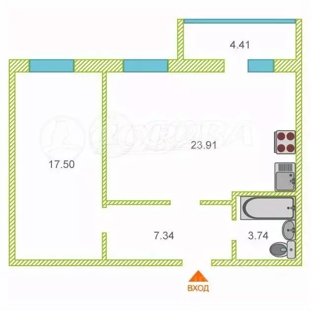 1-к кв. Тюменская область, Тюмень ул. Тимофея Кармацкого, 11 (52.6 м) - Фото 1