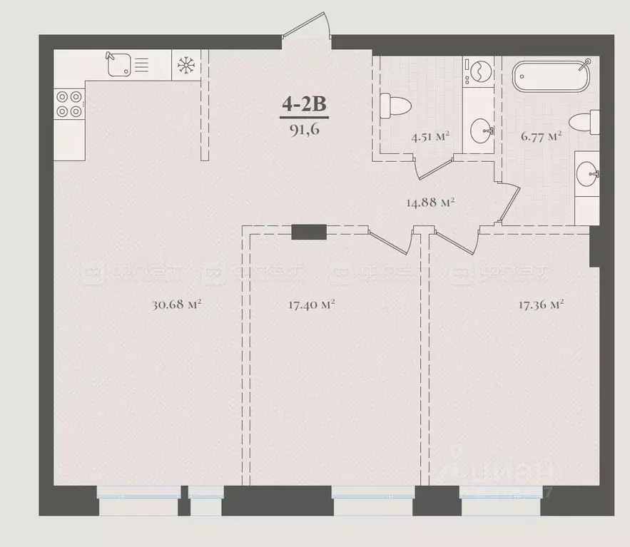 2-к кв. Татарстан, Казань ул. Бутлерова, 18 (91.6 м) - Фото 1