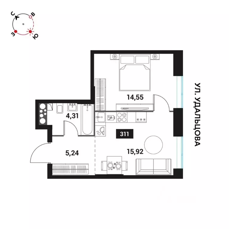 2-к кв. Москва Инноватор жилой комплекс, кА (40.02 м) - Фото 0