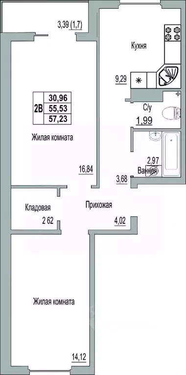 2-к кв. Псковская область, Псков Линейная ул., 85 (57.2 м) - Фото 1