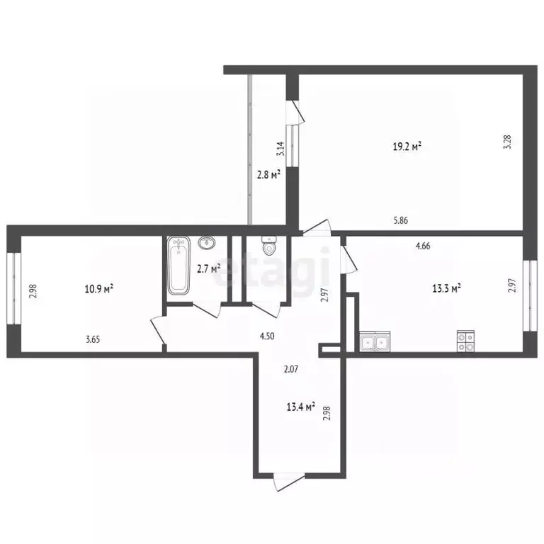 2-к кв. Тюменская область, Тюмень ул. Николая Федорова, 17 (61.4 м) - Фото 1