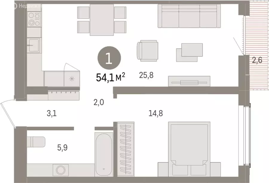 1-комнатная квартира: Новосибирск, улица Аэропорт (54.1 м) - Фото 1