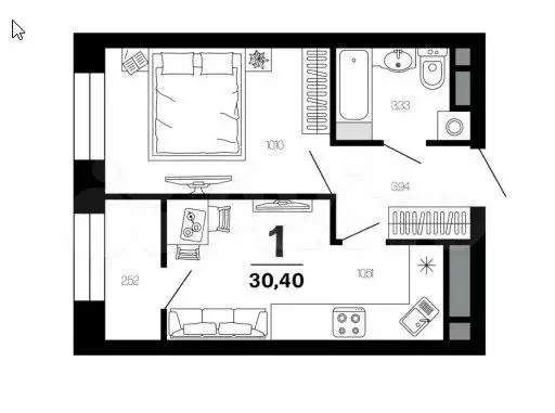1-к. квартира, 30,4 м, 14/21 эт. - Фото 1