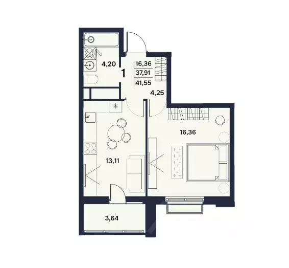 1-к кв. Пензенская область, Пенза Гармония жилой комплекс (41.55 м) - Фото 1